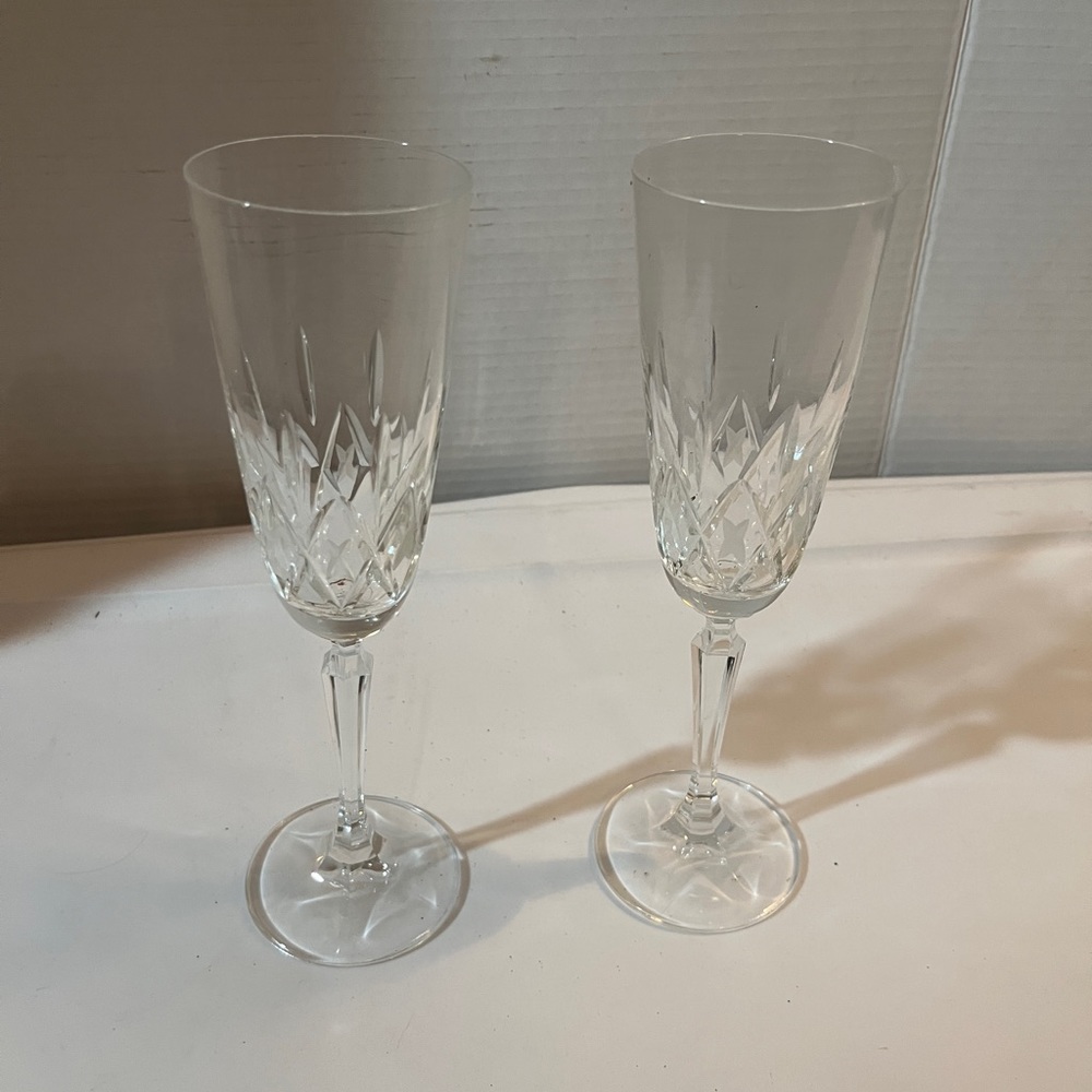 🐠 cristallerie zwiesel Lead Crystal Flute Champagne Glasses. 2 In Box. Vintage.